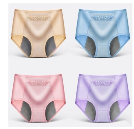 Fashionable women’s physiological underwear. Cotton briefs for menstrual periods