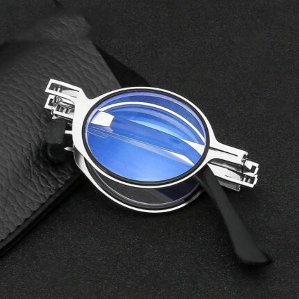 Portable folding hyperopia glasses. Metal-framed reading glasses