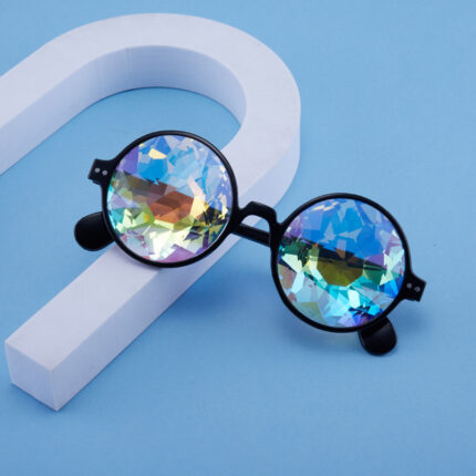Kaleidoscope concert sunglasses with faceted glass mosaic lenses