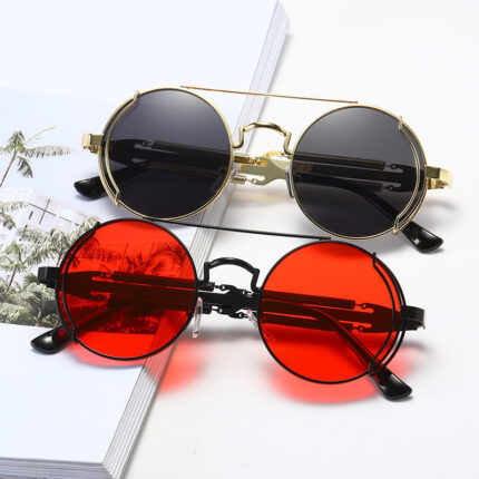 Steampunk metal men’s sunglasses with double springs