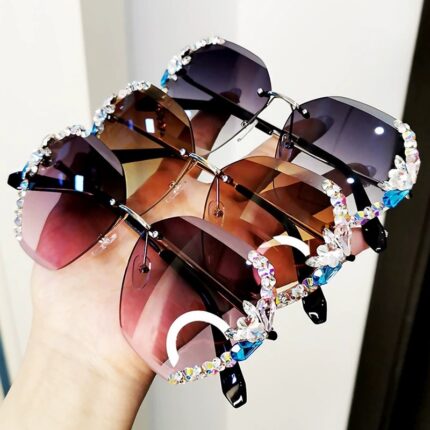 UV sun protection sunglasses with fashionable diamond nuggets for women