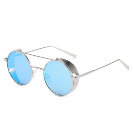 Double-beam metal sunglasses. Fashionable round and retro glasses for men and women