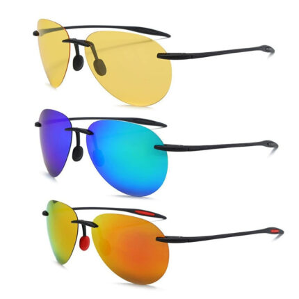 Ultra-light rimless driving sunglasses. Polarized fishing glasses in retro style