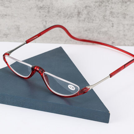 Reading glasses with fold-over neckline